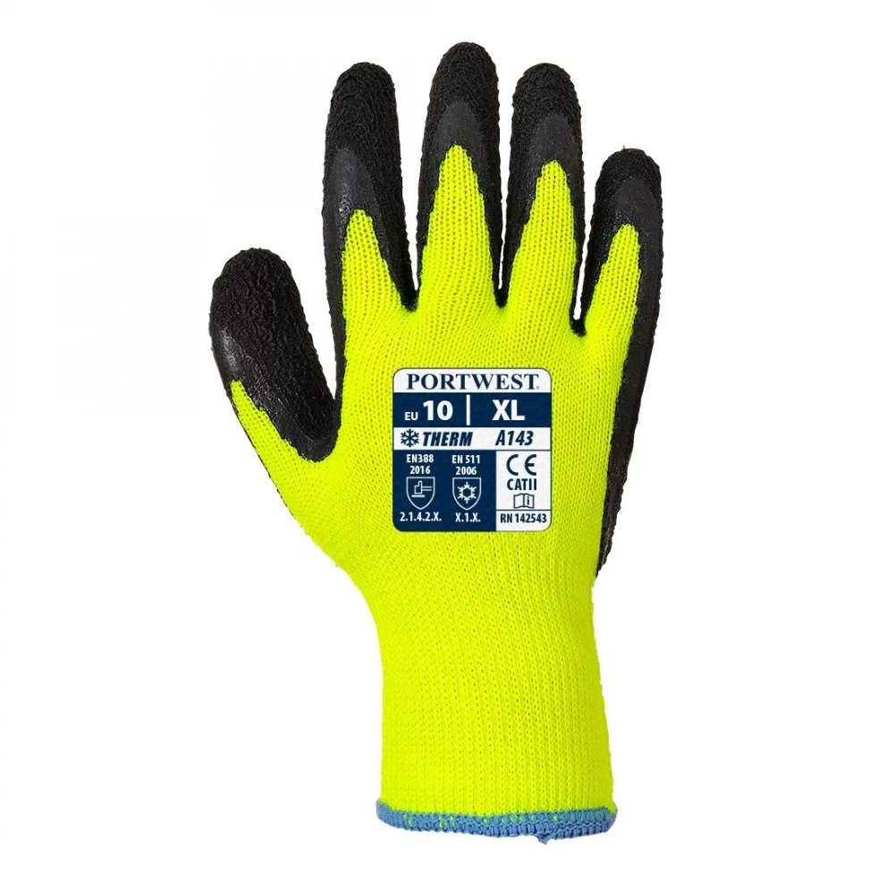 Portwest A143 - Thermal Soft Grip Arbeitshandschuhe Mit Beschichtung Aus Latex, Kältebeständig, Atmungsaktiv, Reißfestig (12 Paare In Paket), Gelb-Schwarz 4 Portwest A143 - Thermal Soft Grip Arbeitshandschuhe Mit Beschichtung Aus Latex, Kältebeständig, Atmungsaktiv, Reißfestig (12 Paare In Paket), Gelb-Schwarz – Bild 2