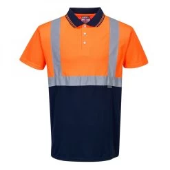 Portwest S479 - Zweifarbiges Warnschutz Polo-Shirt Aus Polyester Mit Reflexstreifen, Atmungsaktiv, Orange-Marine