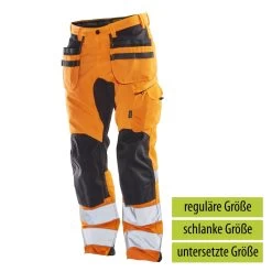 Jobman 2240 Arbeits Warnschutz Bundhose Stretch Mit Hängetaschen Wasserabweisend, Reguläre Größe, Orange/schwarz