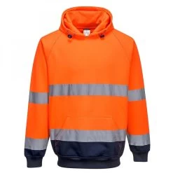 Portwest B316 - Zweifarbiges Warnschutz-Sweatshirt Aus Polyester Und Baumwolle Mit Kapuze, Reflektierend, Orange-Marine