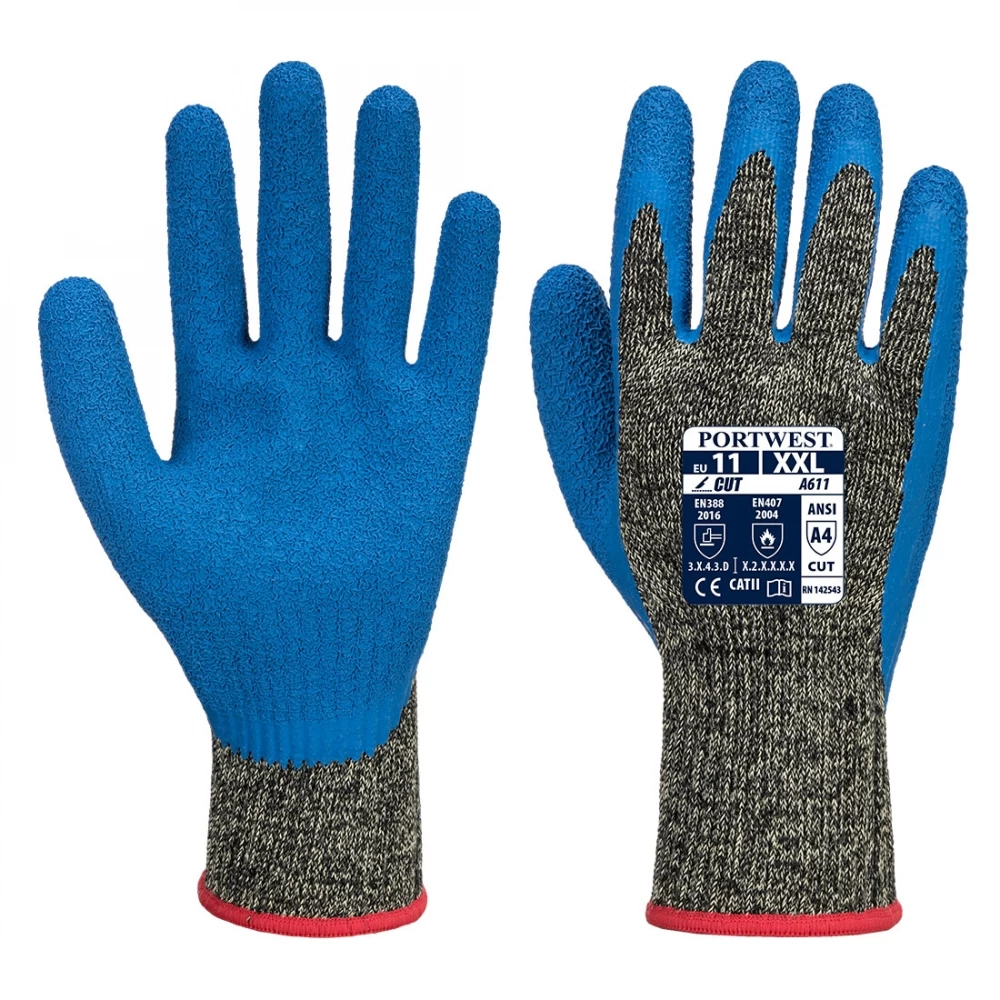 Portwest A611 - Aramid HR Schnittschutzhandschuhe Mit Beschichtung Aus Latex,10G, Wärmebeständig (12 Paare In Paket), Schwarz-Blau 3 Portwest A611 - Aramid HR Schnittschutzhandschuhe Mit Beschichtung Aus Latex,10G, Wärmebeständig (12 Paare In Paket), Schwarz-Blau