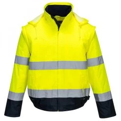 Portwest C464 - Essential Warnschutz 2-in-1 Bomberjacke Mit Schutz Gegen Kälte, Reflektierend, Wasserdicht, Gelb-Marine